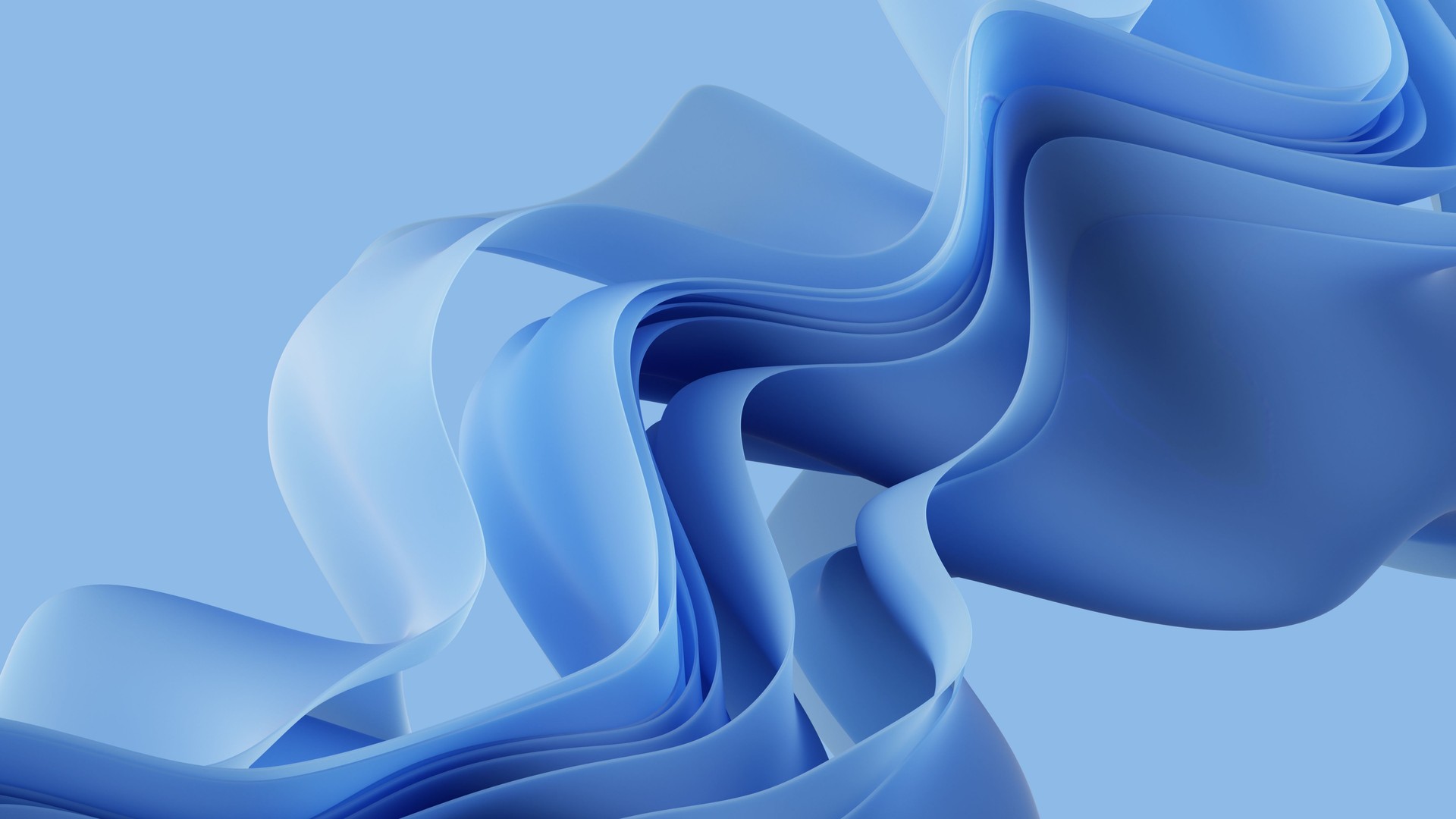 3d render, abstract minimal blue background with curvy paper ribbons and layers, fashion wallpaper